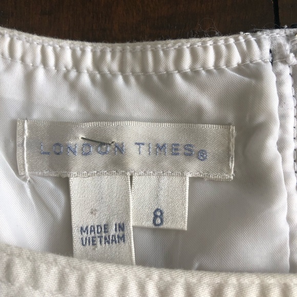 London Times white with black flowers & trim full skirt dress belt sleeveless S8 - Picture 8 of 9